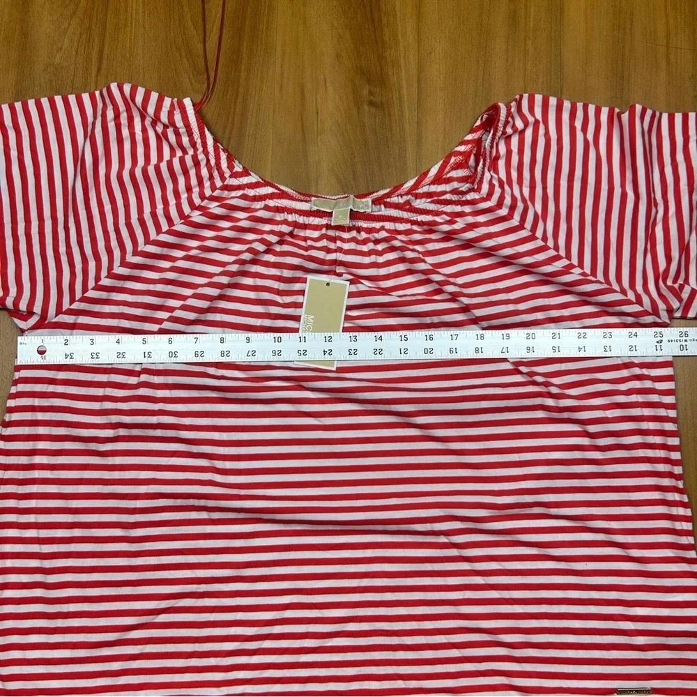 Michael Kors White and Red Boxy Short Sleeve Blouse Size‎ XL
